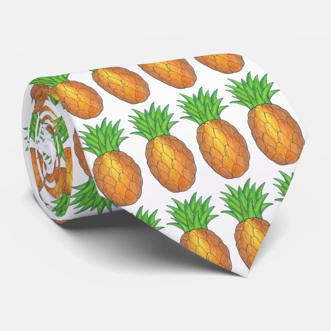 Gravata Ilha Tropical Luau Pineapple Hawaii Aloha (Rolled)