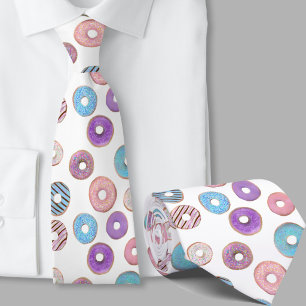 Gravata Ilustração colorida de donut pastel rosa e azul