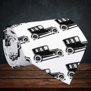 Gravata Ilustração de Carro Preto Vintage