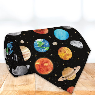 Gravata Ilustração em Aquarela de Planeta no Espaço Exteri