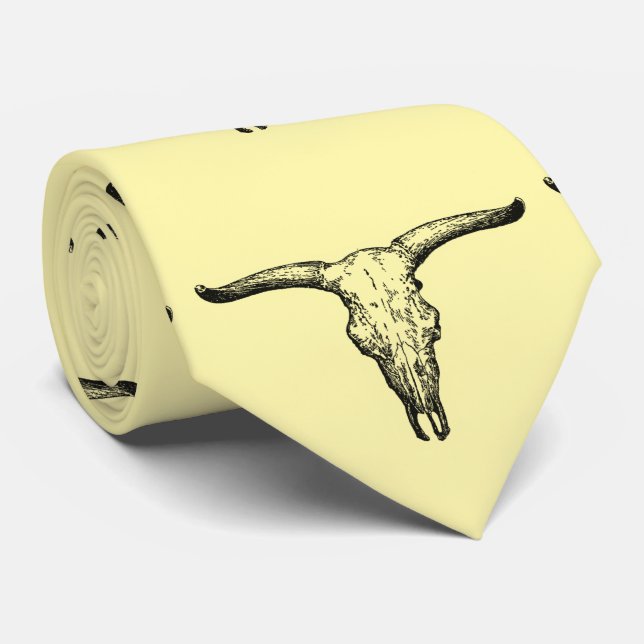 Gravata Ilustração Vintage de Crânio de Auroque (Rolled)