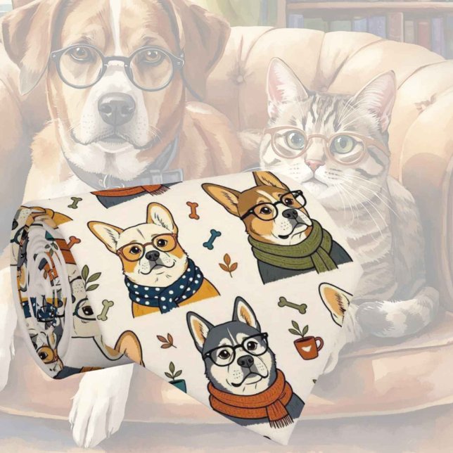 Gravata Ilustrações de Cão Hipster com Óculos (Criador carregado)