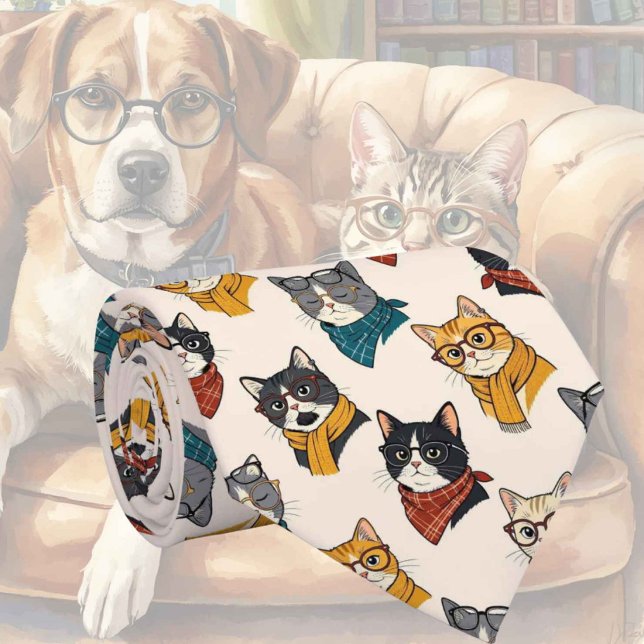 Gravata Ilustrações de Gato Hipster com Óculos (Criador carregado)