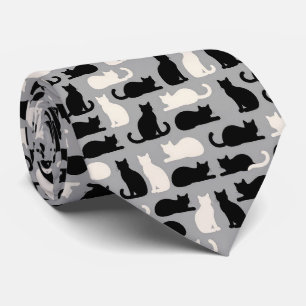 Gravata Ilustrações de Gatos Preto e Branco