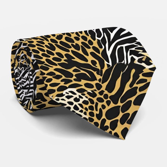 Gravata Impressão animal mista Zebra Leopard Tiger Mistura (Rolled)