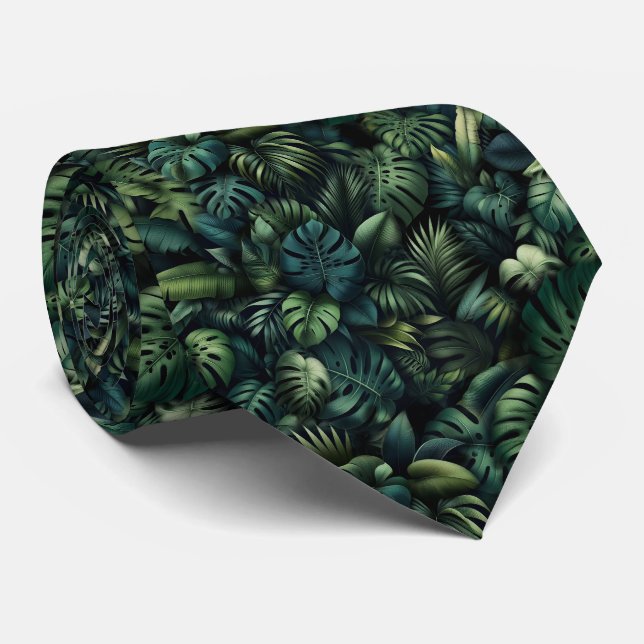 Gravata Impressão Botânica Tropical Monstera Verde Selva (Rolled)