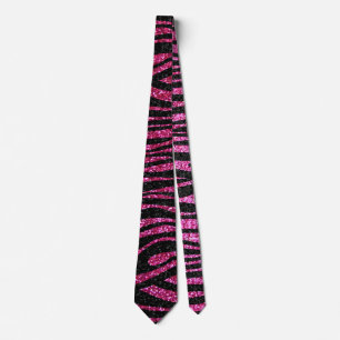 Gravata Impressão cor-de-rosa e preto da zebra que bling