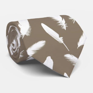 Gravata Impressão da pena branca no taupe