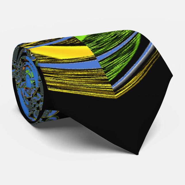 Gravata Impressão de Arte de Caleidoscópio Azul e Amarelo (Rolled)