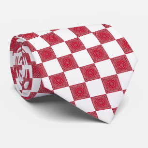 Gravata Impressão de Bandana Vermelha e Bloco Branco