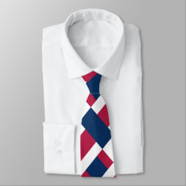 Gravata Impressão de Bloco de Cor Branco Vermelho e Azul