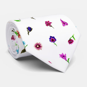 Gravata Impressão de Flor Roxo e Azul, Impressão Floral 