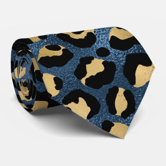 Gravata Impressão de leopardo azul e dourado