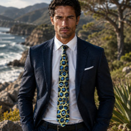 Gravata Impressão de leopardo dourado e azul