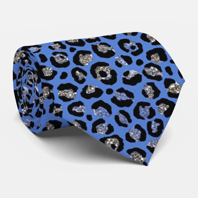 Gravata Impressão de Leopardo-Leopardo Azul-Claro Elegante (Rolled)