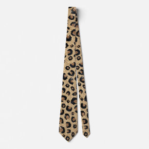 Gravata Impressão de Leopardo Negro brilhante Dourado Ele