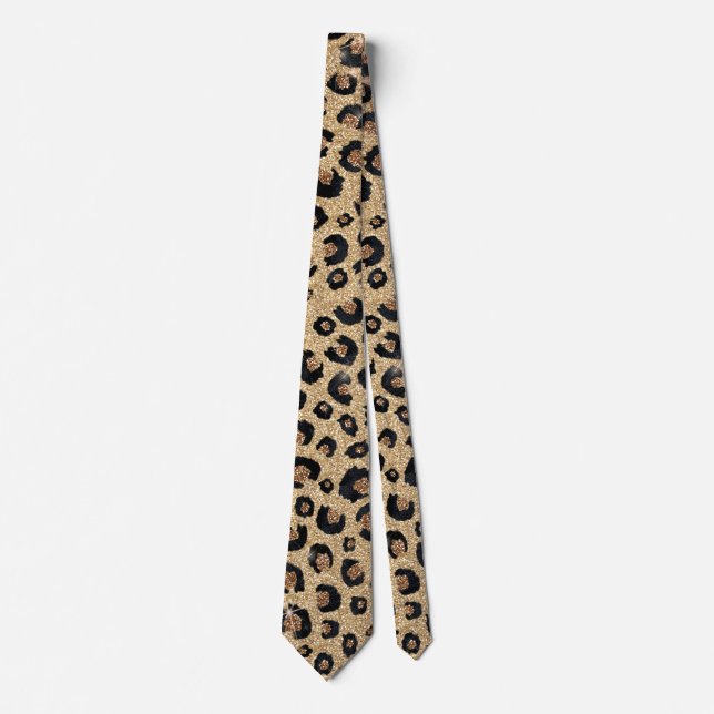 Gravata Impressão de Leopardo Negro brilhante Dourado Eleg (Frente)