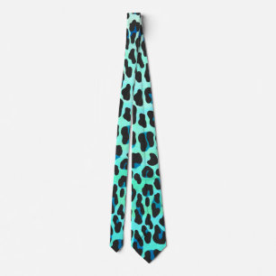 Gravata Impressão de Leopardo Negro e Teal