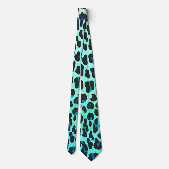 Gravata Impressão de Leopardo Negro e Teal (Verso)