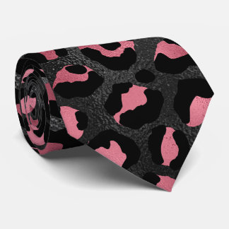 Gravata Impressão de leopardo preto e rosa