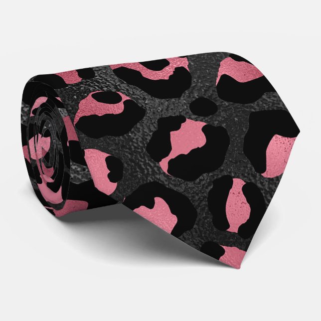 Gravata Impressão de leopardo preto e rosa (Rolled)