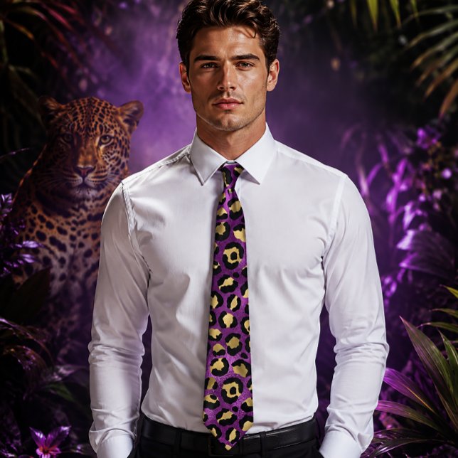 Gravata Impressão de leopardo roxo e dourado (Criador carregado)