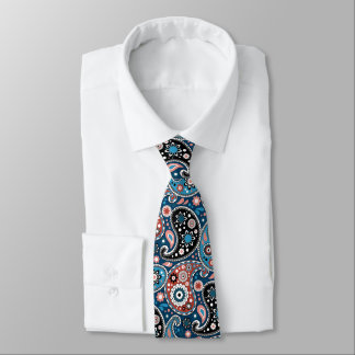 Gravata Impressão de Paisley Persa Vermelho e Azul
