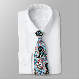 Gravata Impressão de Paisley Persa Vermelho e Azul