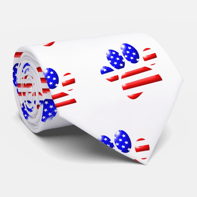 Gravata Impressão de Pata de Cachorro com Bandeira dos EUA (Rolled)