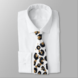 Gravata Impressão Elegante, Dourada, de Leopardo Preto-Ne