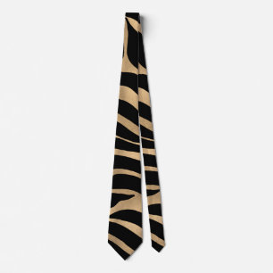 Gravata Impressão em Black Zebra Dourada Metálica Elegan
