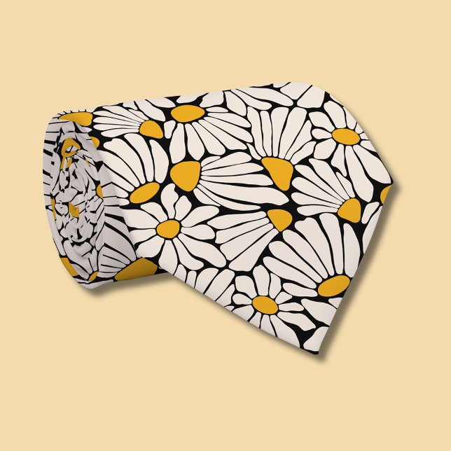 Gravata Impressão em bloco botânico floral retrô (Retro floral daisy dream tie)