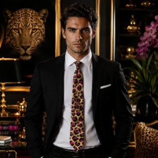 Gravata Impressão em Leopardo Burgundy e Dourado