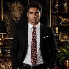Gravata Impressão em Leopardo Burgundy e Dourado