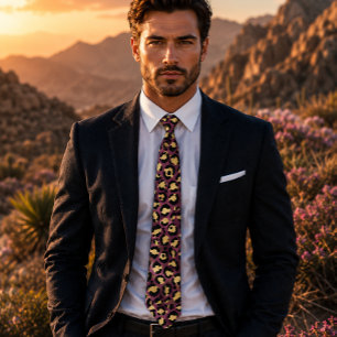 Gravata Impressão em Leopardo Burgundy e Dourado