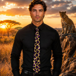 Gravata Impressão em Leopardo Dourado e Roxo