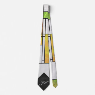 Gravata Impressão Verde Amarelo Mondrian