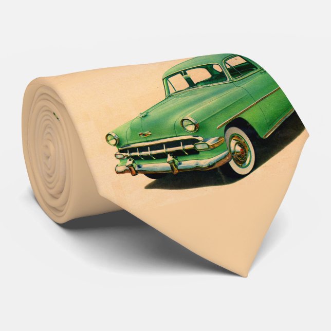 Gravata impressão verde Chevy dos anos 50 (Rolled)