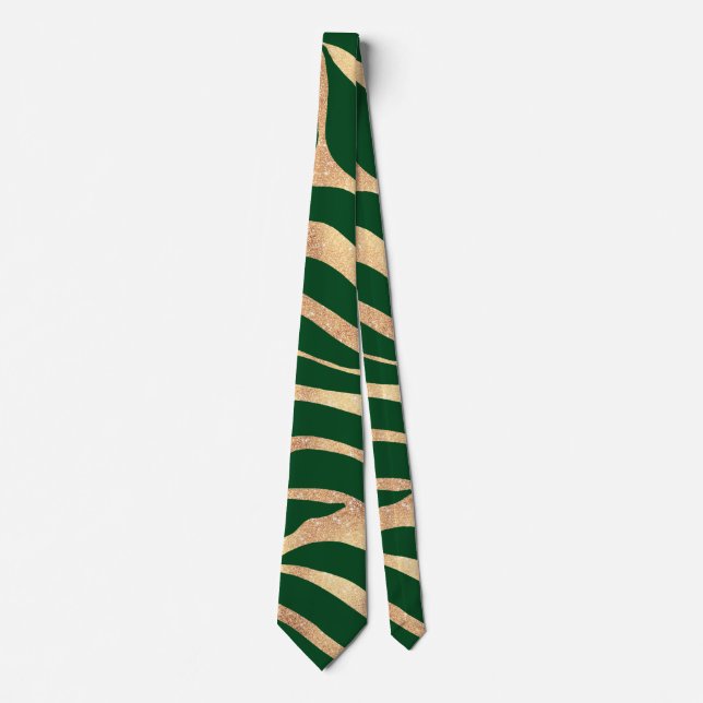 Gravata Impressão Verde Elegante e Dourada de Zebra Zebra (Frente)