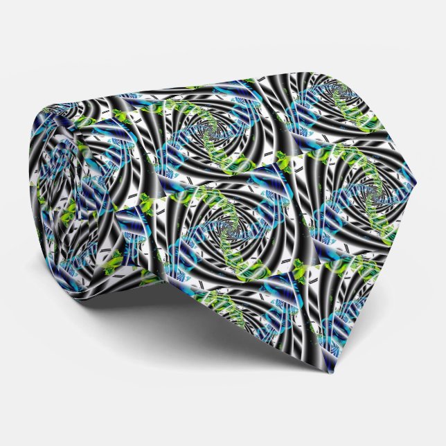 Gravata Incompleto | Arte Fractal Azul e Verde (Rolled)
