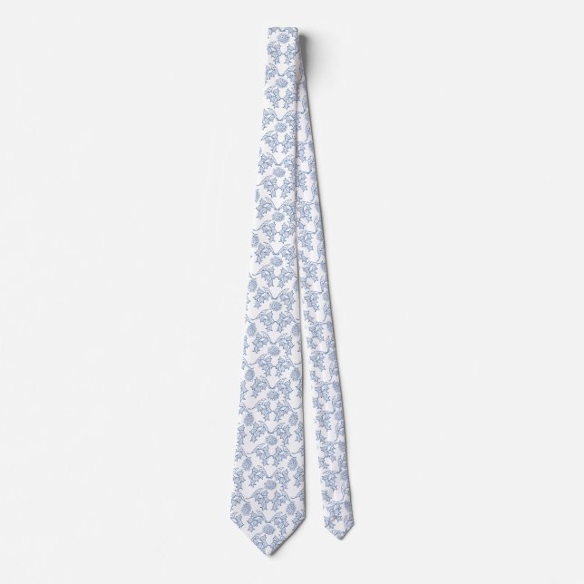 Gravata Indigo Blue Étnic Floral Impressão Unisex Necktie (Frente)