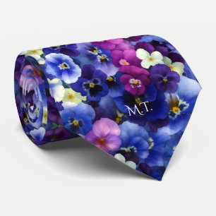 Gravata Indigo Blue Violet Purple Pansias Watercolor