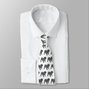 Gravata Inglês Bulhdog Silhouette Yellow & Blue White Tie