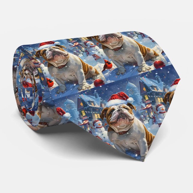 Gravata Inglês Bulldog Winter Wonderland Natal Joy (Rolled)