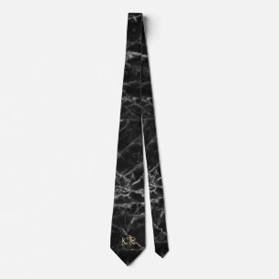 Gravata Iniciais com Padrão de Mármore Preto Elegante