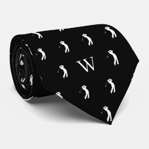 Gravata Iniciais Monogramas de Golfe Swing, Preto e Branco