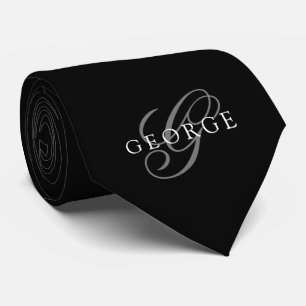 Gravata Inicial de monograma Script Preto