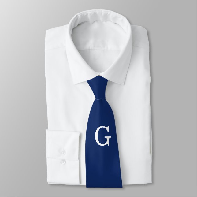 Gravata Initial Letter Monogram Blue White Plain Simple (Amarrado)