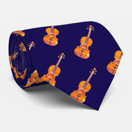 Gravata Instrumento Musical Violinos Estampado Azul Marinh