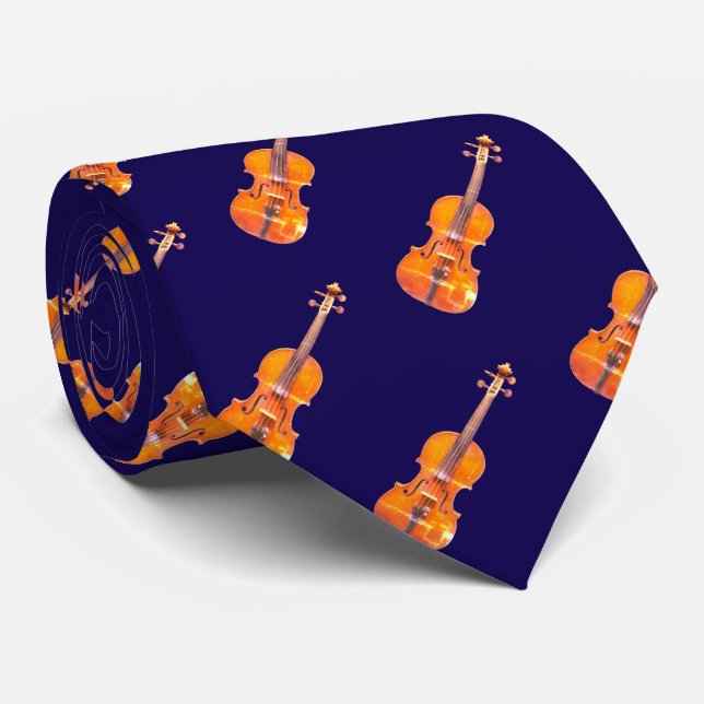 Gravata Instrumento Musical Violinos Estampado Azul Marinh (Rolled)